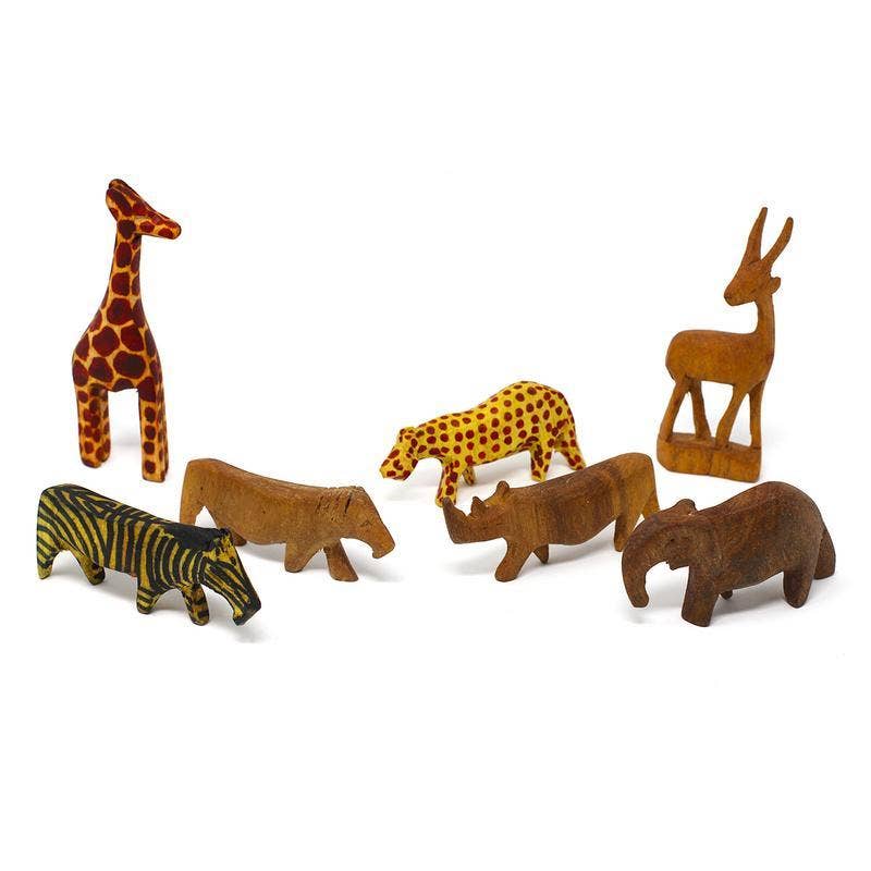 Miniature Wood Safari Animals - Set of 7