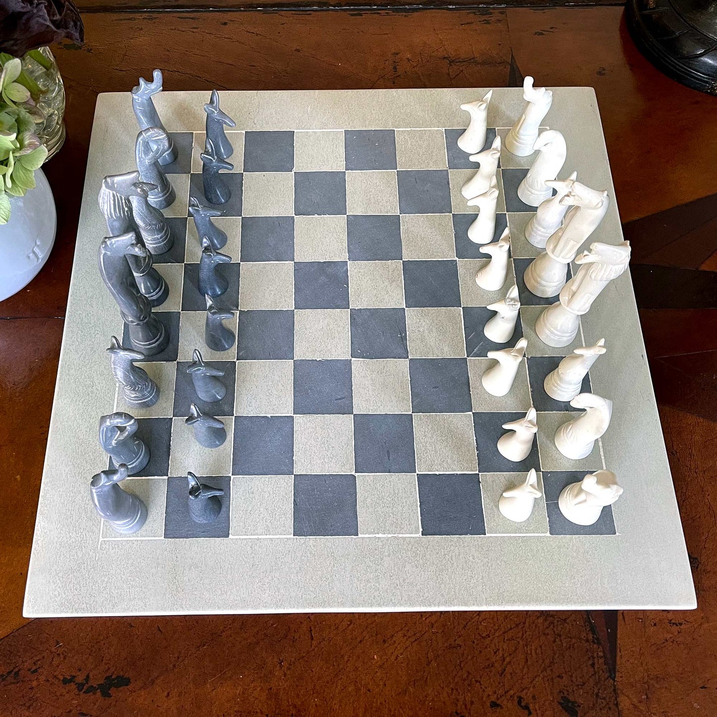 Africa Soapstone Carved Chess Set - Safari Animals Black/Nat