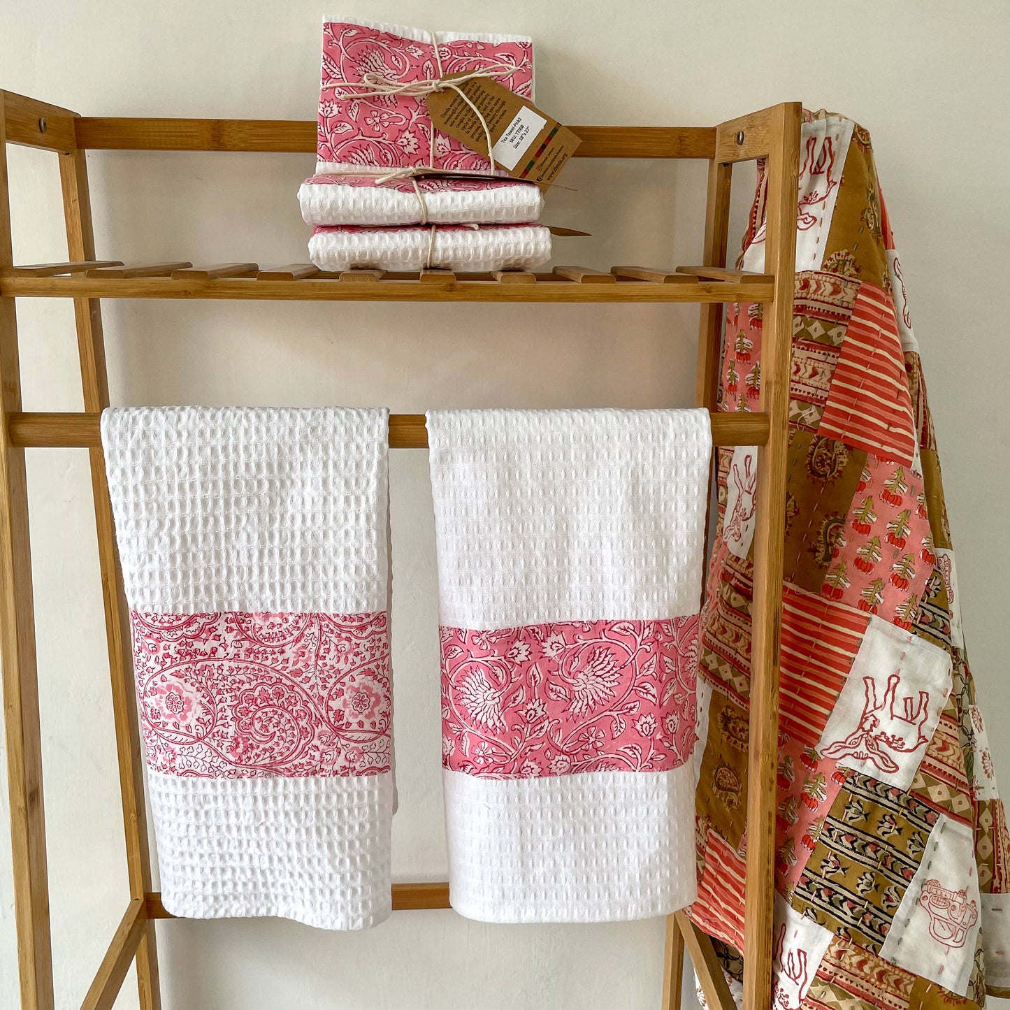 Pink Paisley Block Print Tea Towel