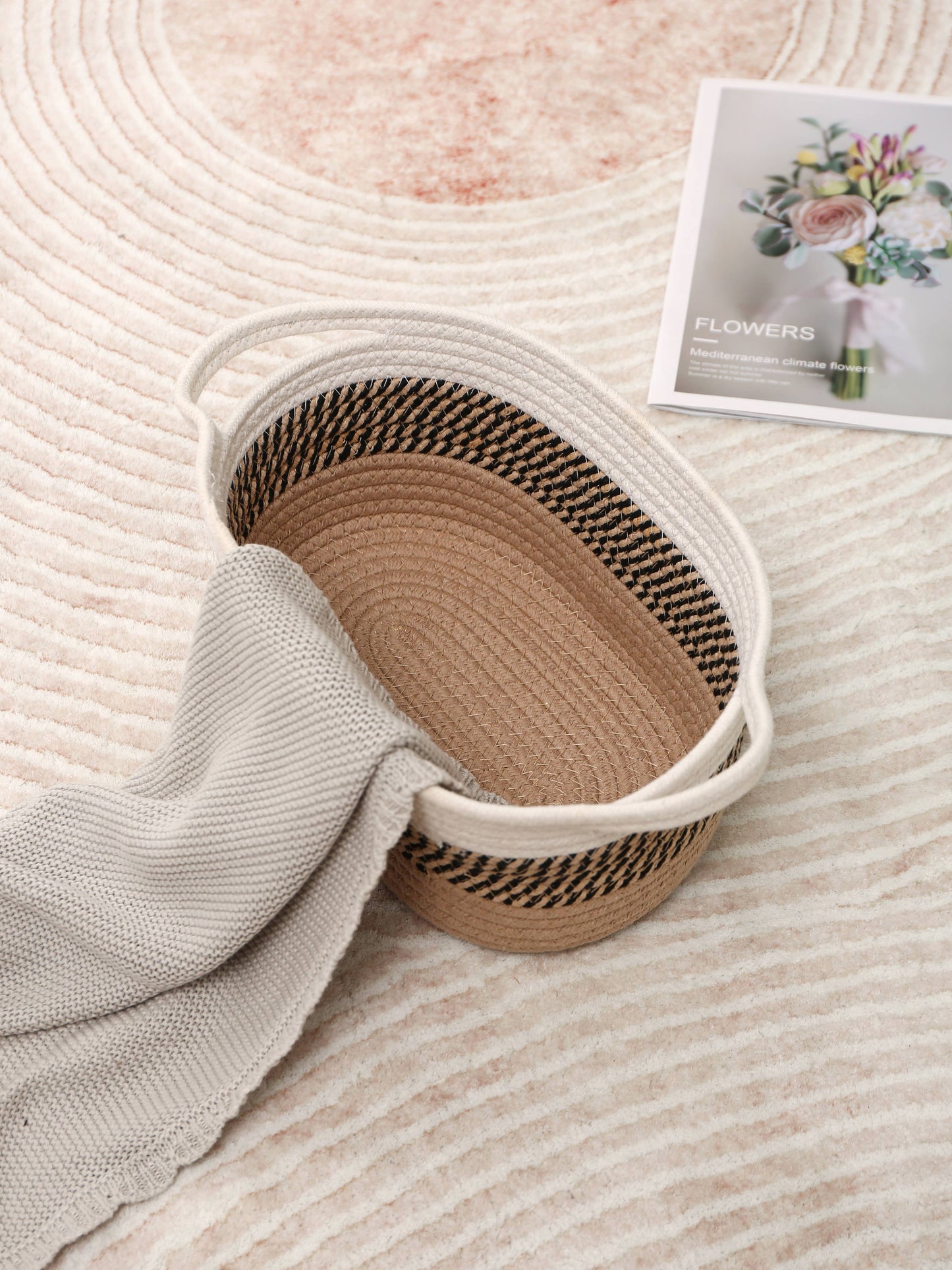 Handwoven cotton rope storage basket