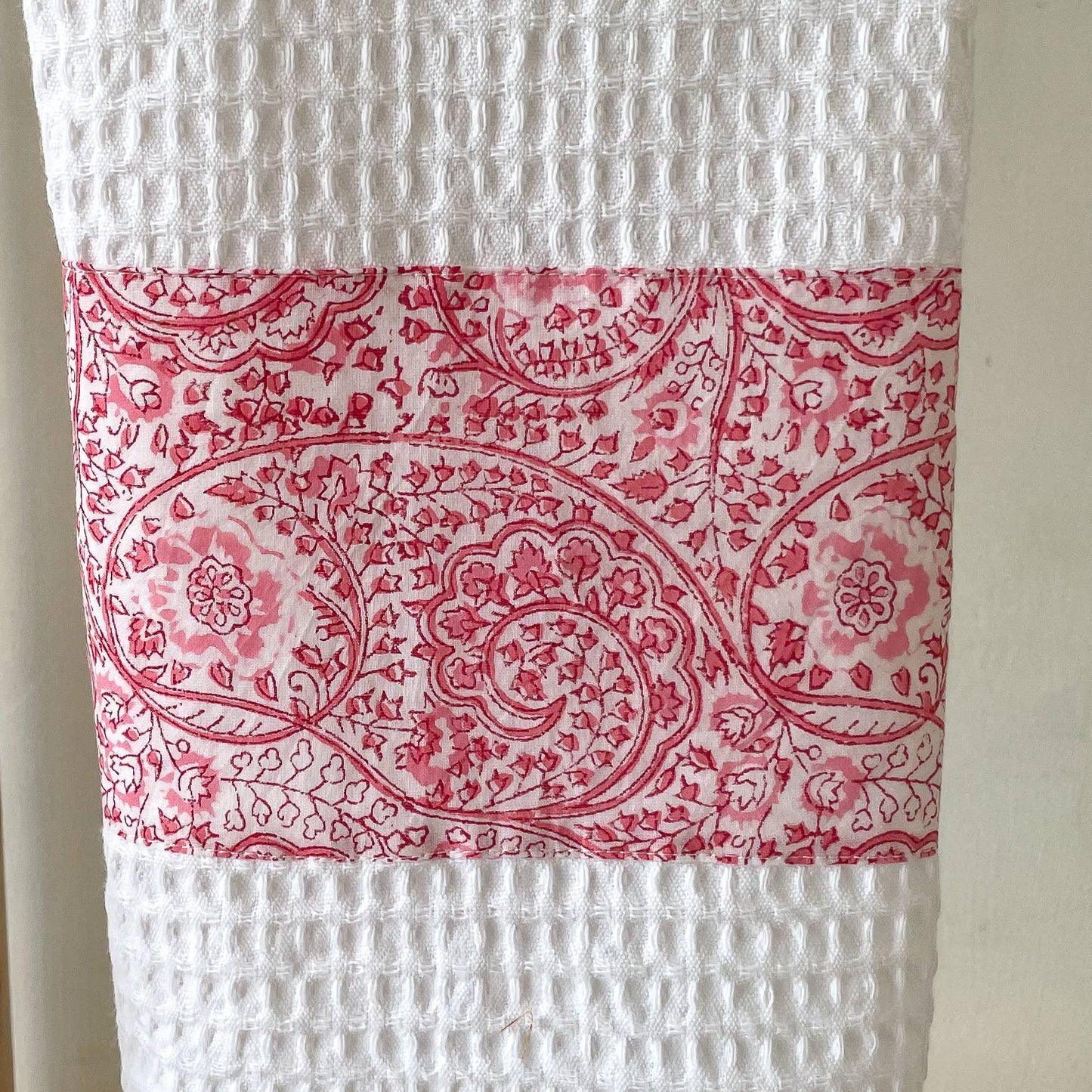 Pink Paisley Block Print Tea Towel