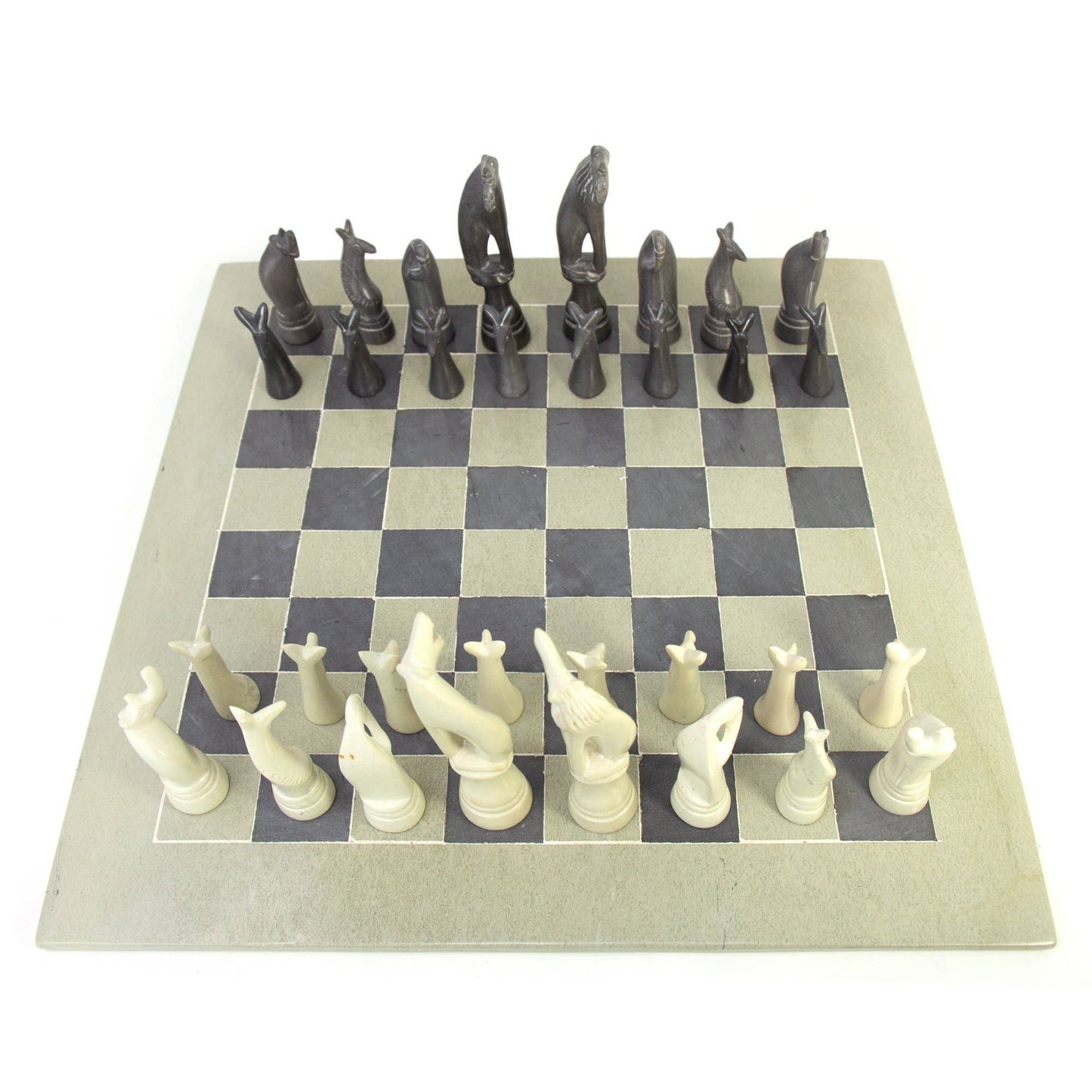 Africa Soapstone Carved Chess Set - Safari Animals Black/Nat