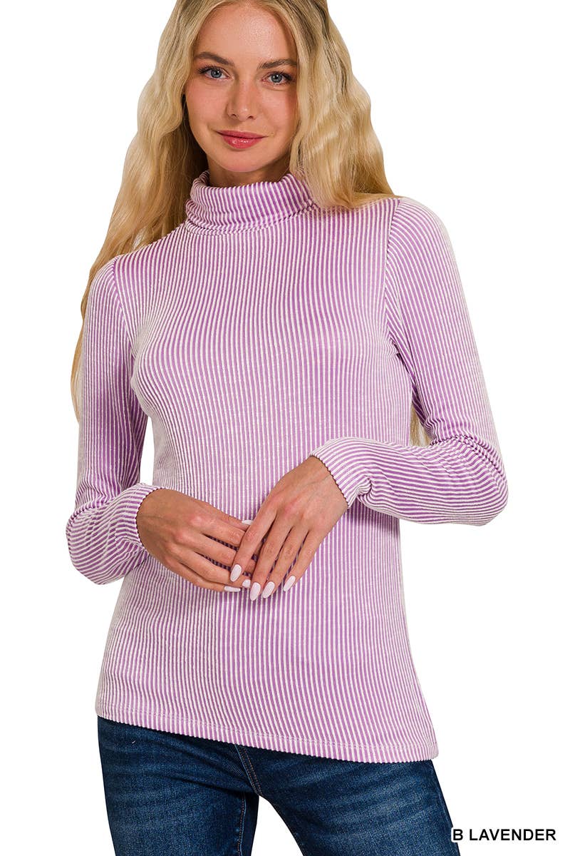 Ribbed Turtle Neck Long Sleeve Top