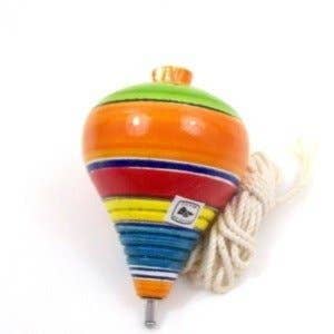 Mexican Wooden Spinning Top Toy 3.5" with String