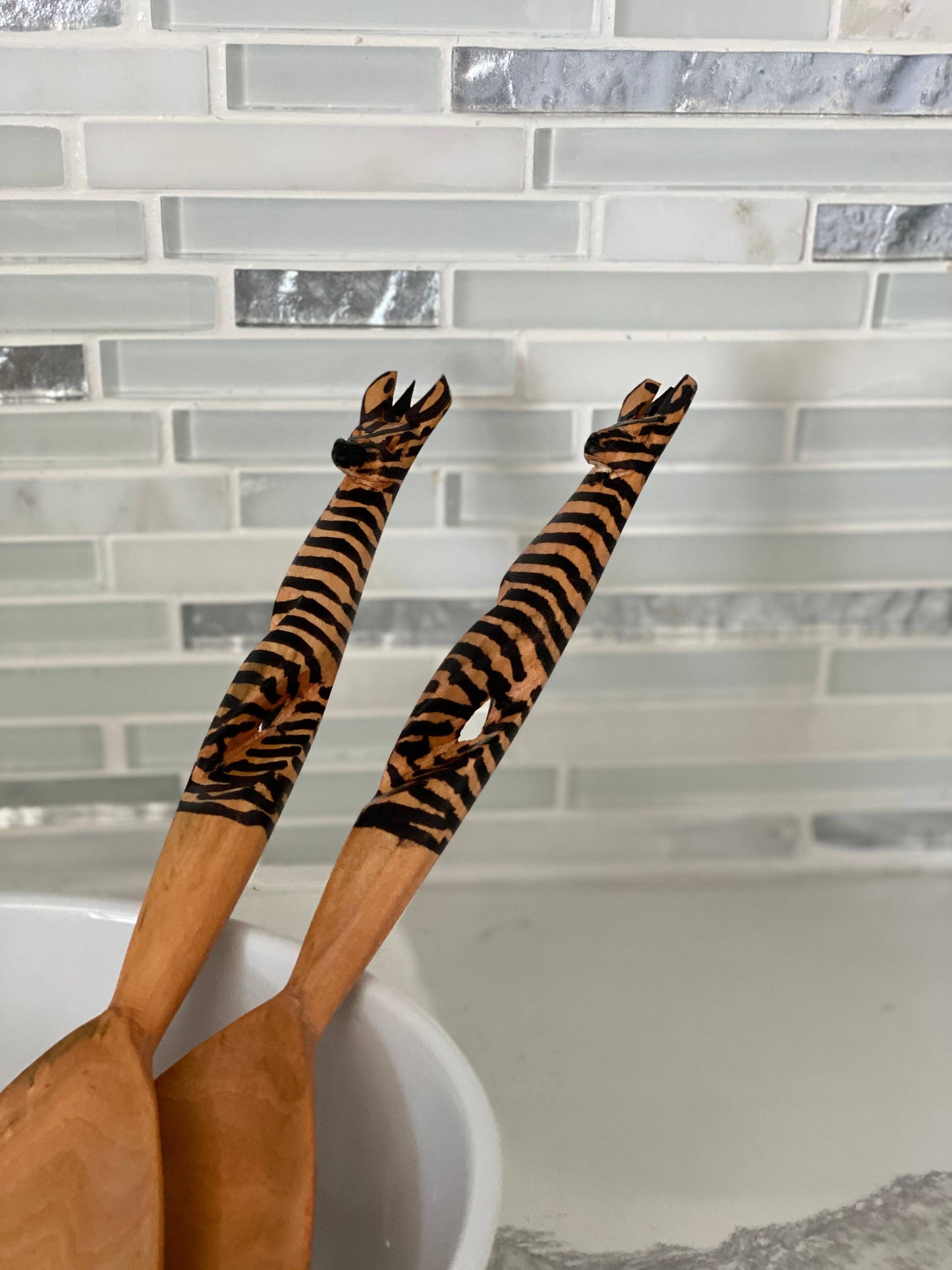 Wood Serving Set - Twisted Zebra Design