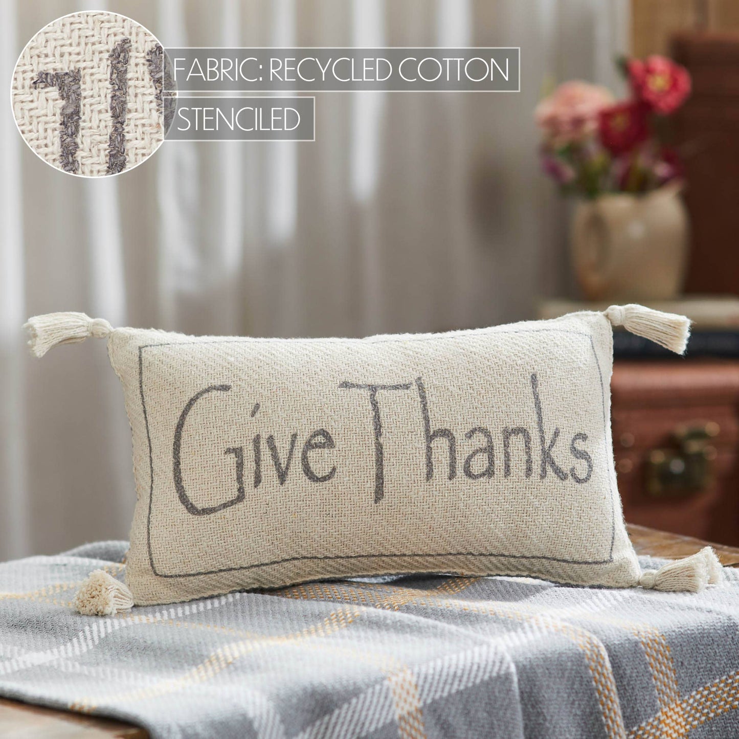 Harvest Blessings Give Thanks Woven Pillow 7x13