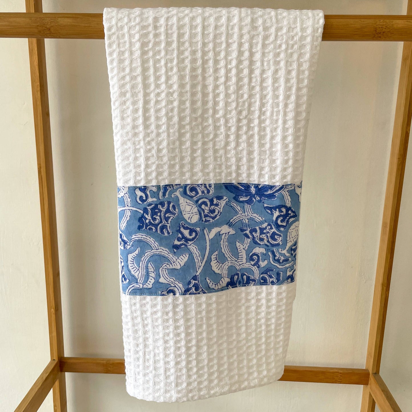 Blue Floral Block Print Tea Towel