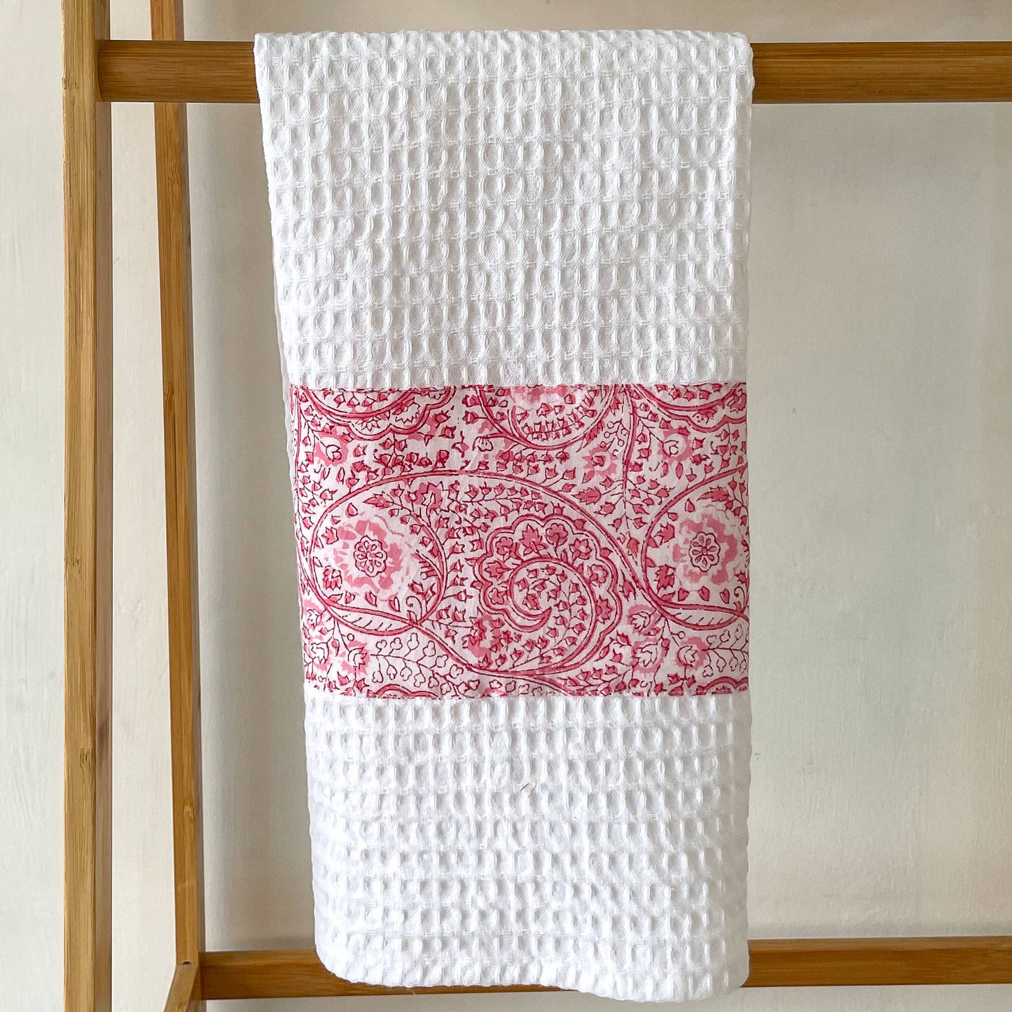 Pink Paisley Block Print Tea Towel