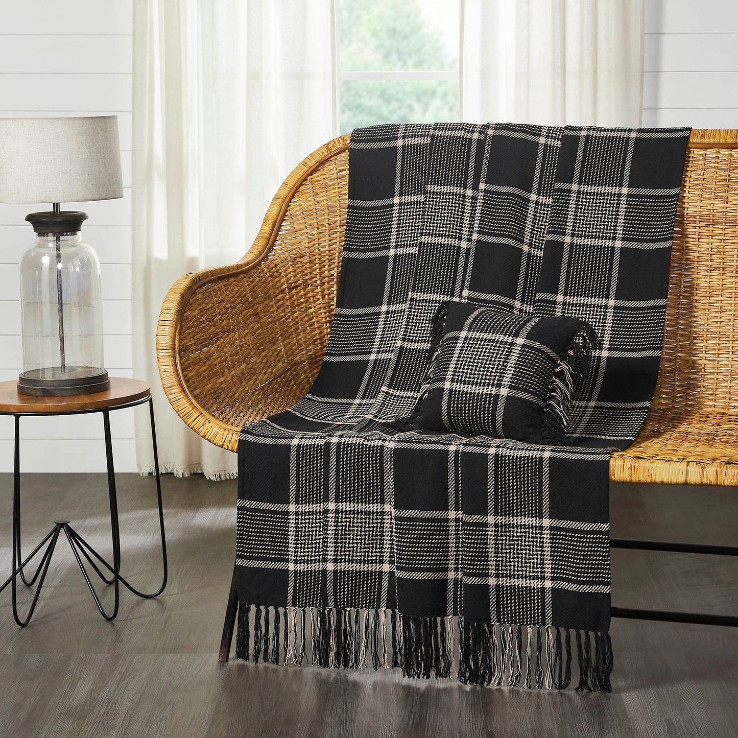 Eston Black Tan Plaid Throw 50x60