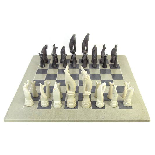 Africa Soapstone Carved Chess Set - Safari Animals Black/Nat