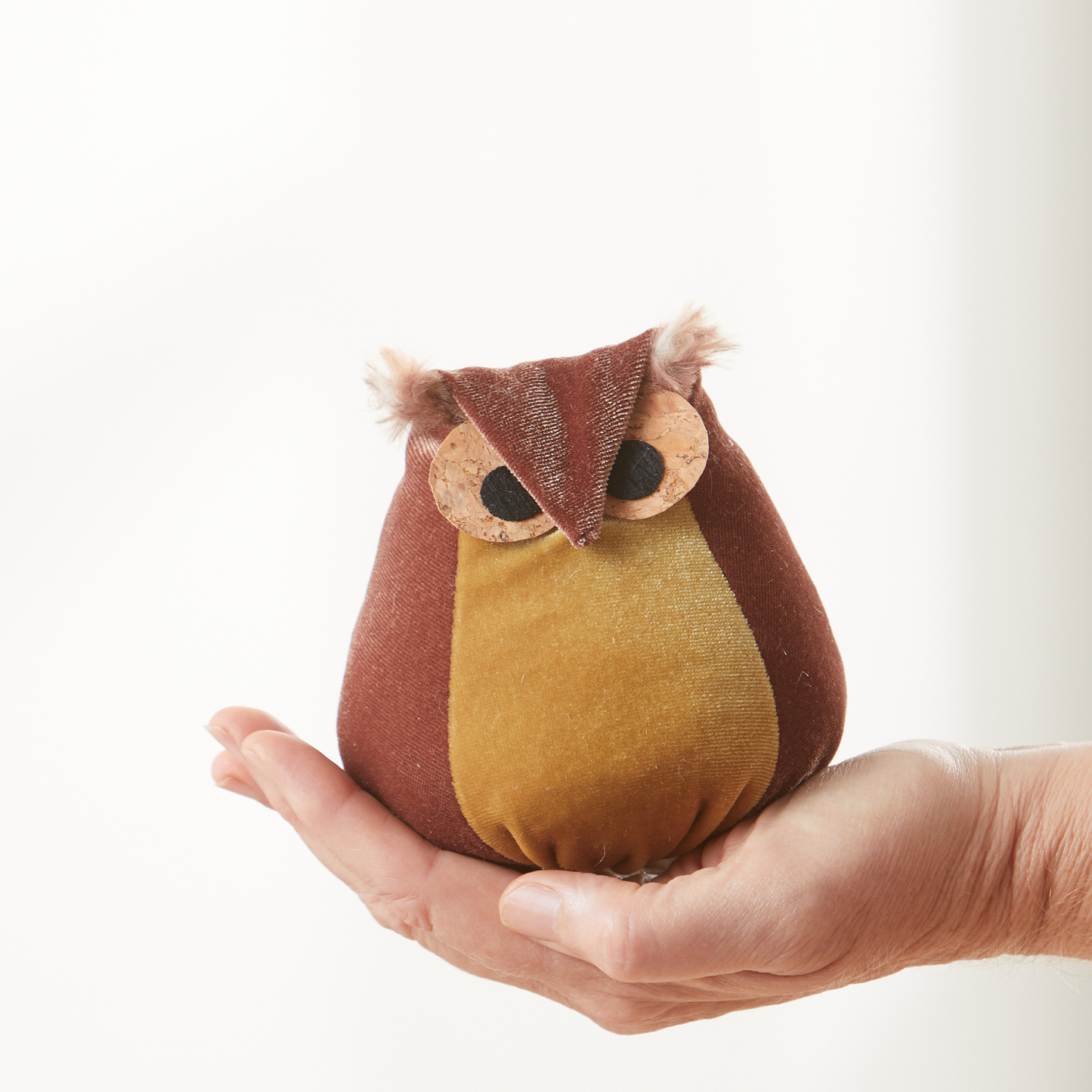 Whimsical velvet owls,  charming owl enthusiastic, unique