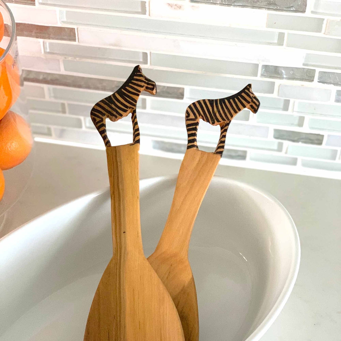 Wood Serving Set - Zebra Design