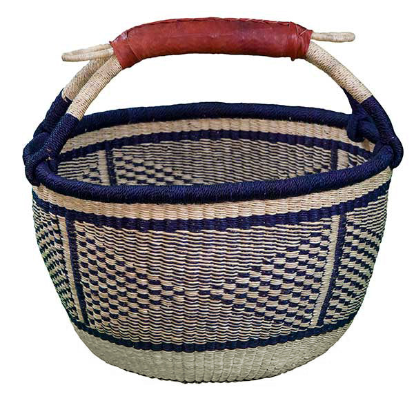 NAVY/NATURAL Large Round Basket (leather handle)