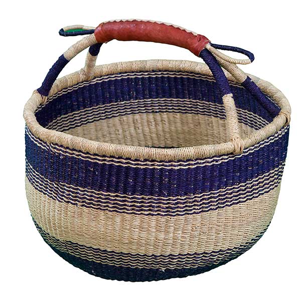 NAVY/NATURAL Large Round Basket (leather handle)