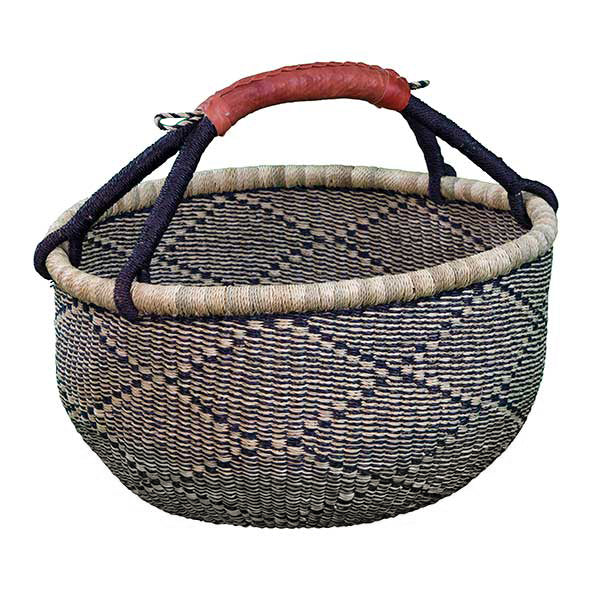 NAVY/NATURAL Large Round Basket (leather handle)