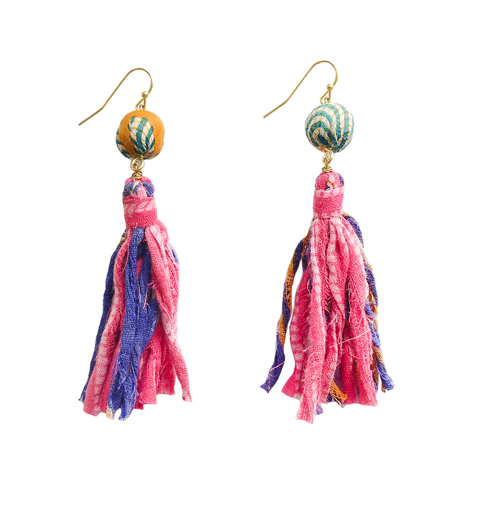 Kantha Dangling Tassel Earrings