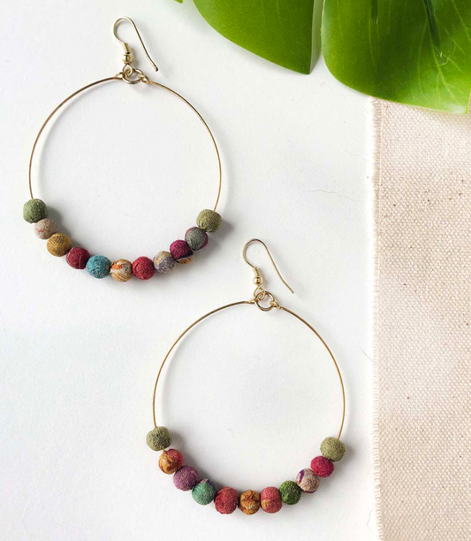 Kantha Beaded Hoop Earrings