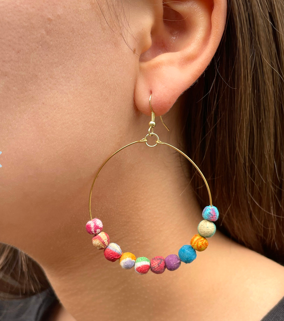 Kantha Beaded Hoop Earrings