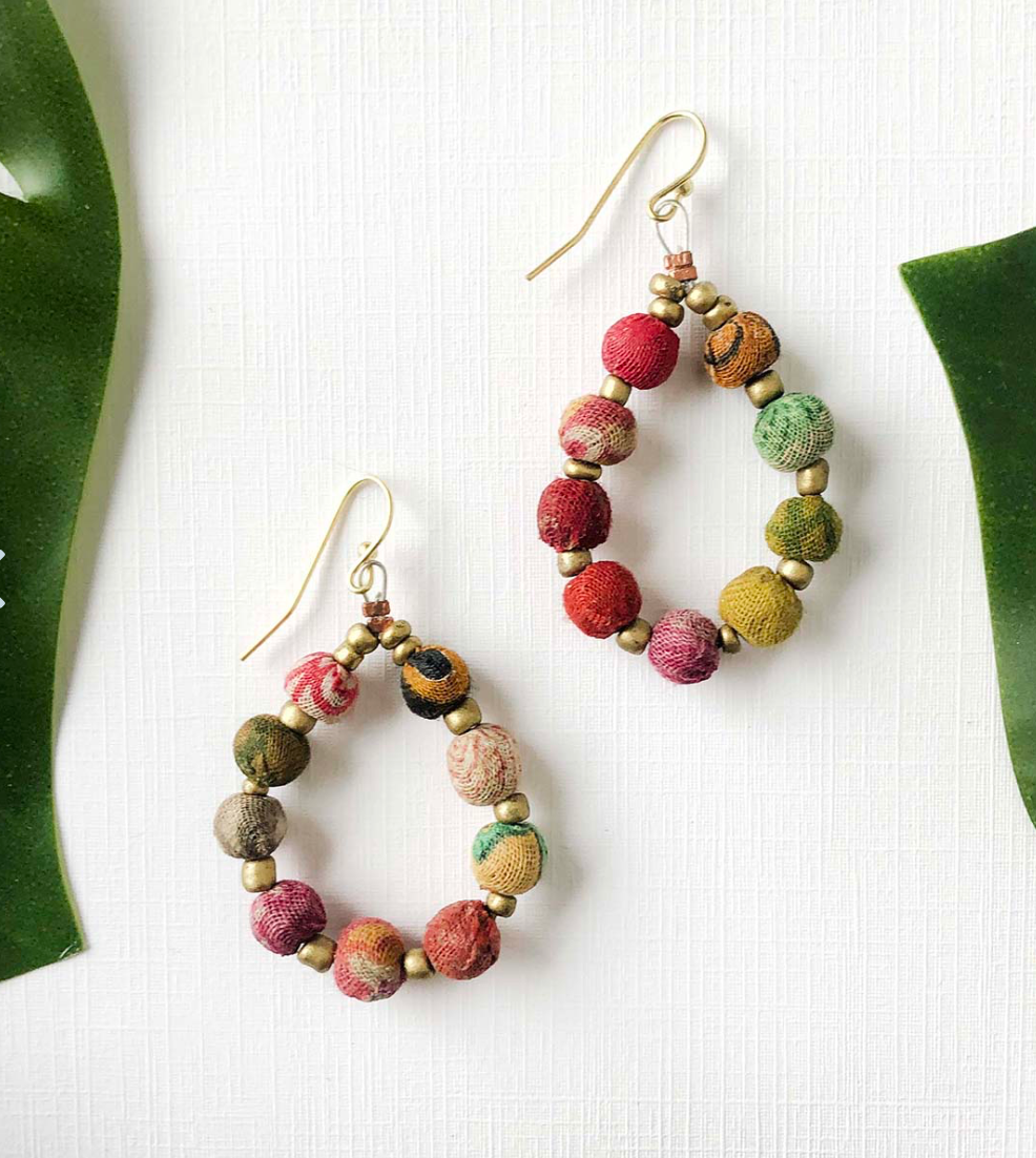 Kantha Beaded Teardrop Earrings