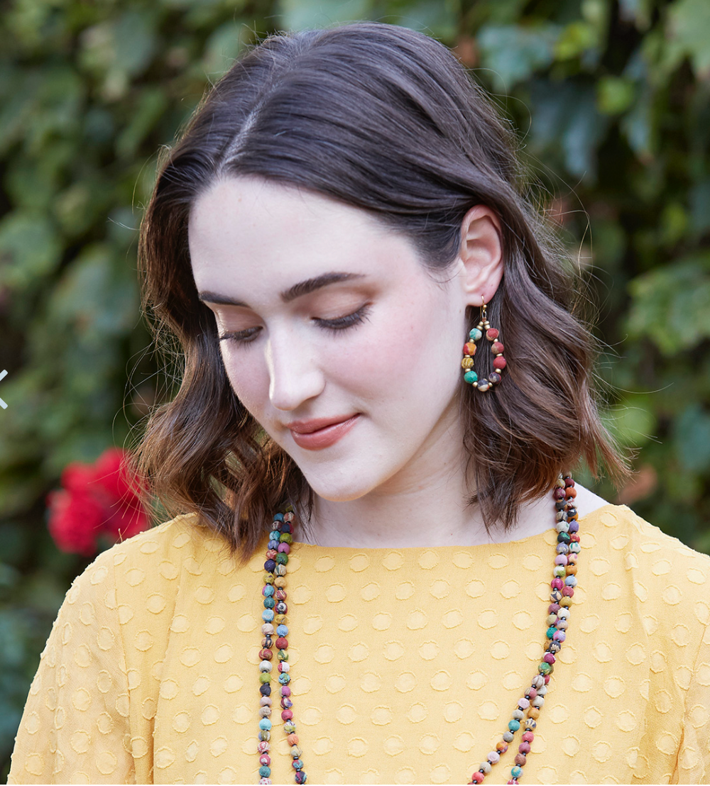 Kantha Beaded Teardrop Earrings