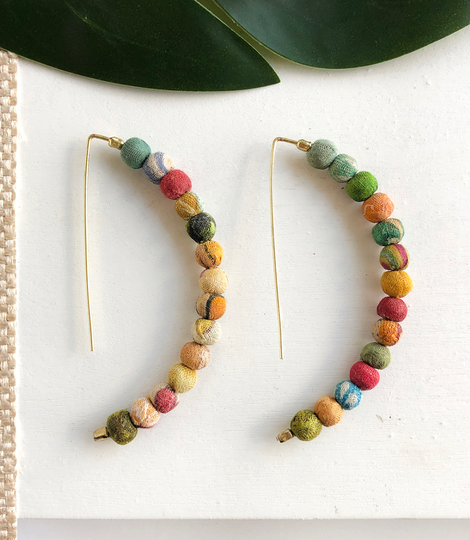 Kantha Linear Arc Earrings