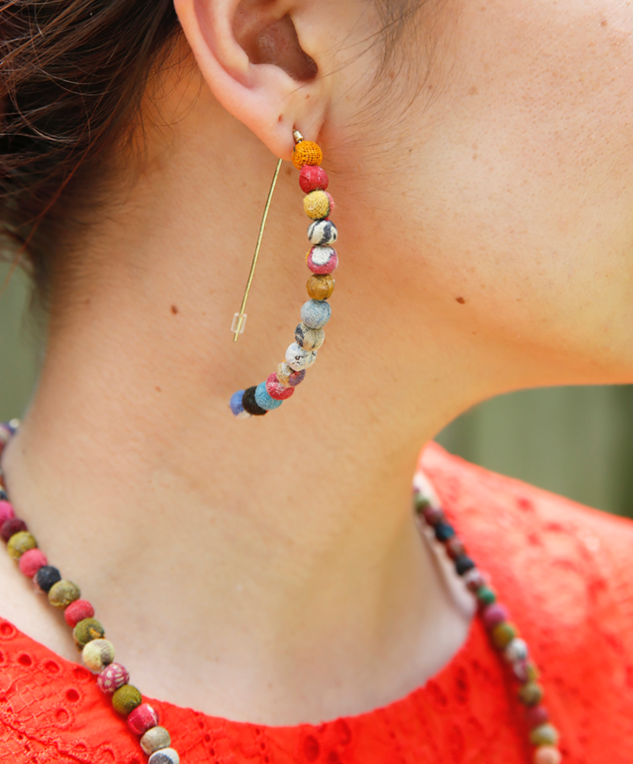 Kantha Linear Arc Earrings