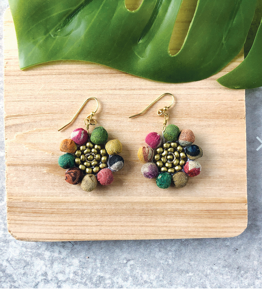 Kantha Sunflower Earrings