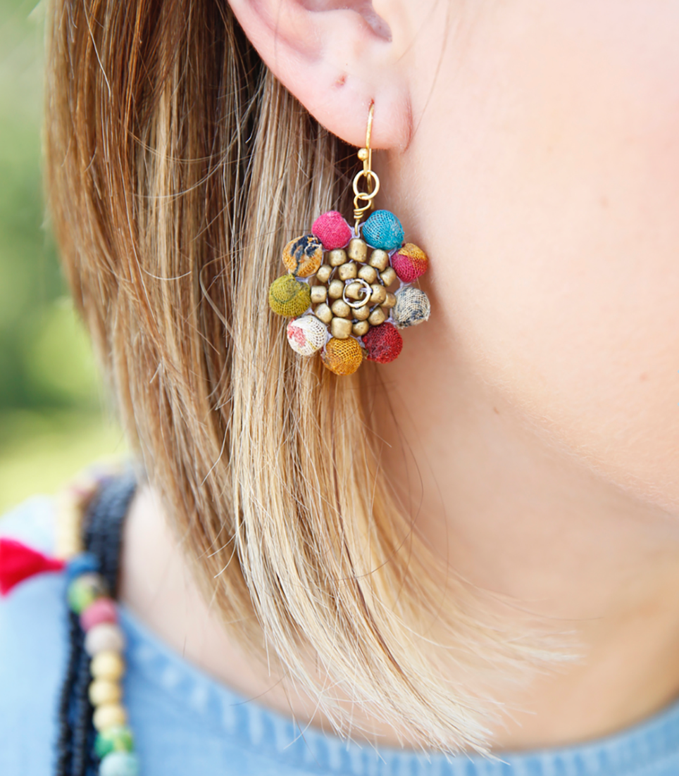 Kantha Sunflower Earrings