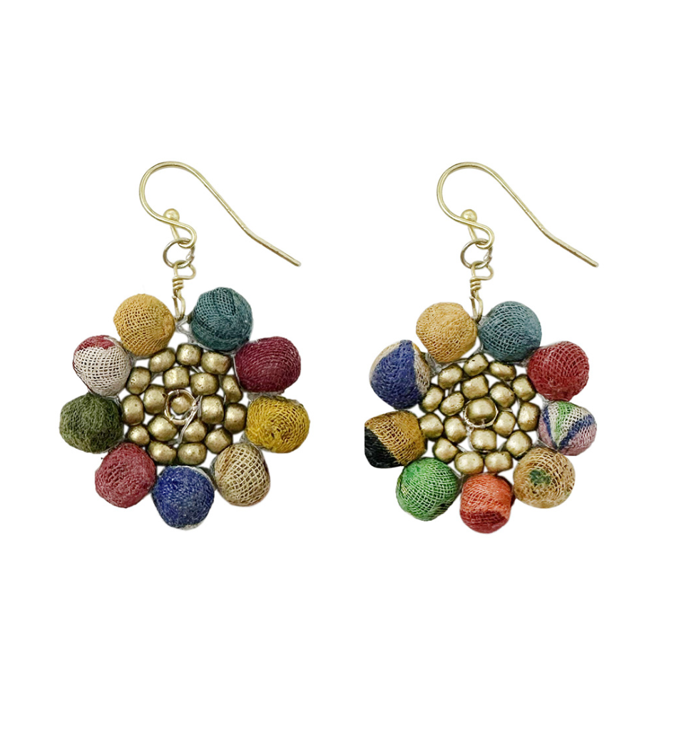 Kantha Sunflower Earrings