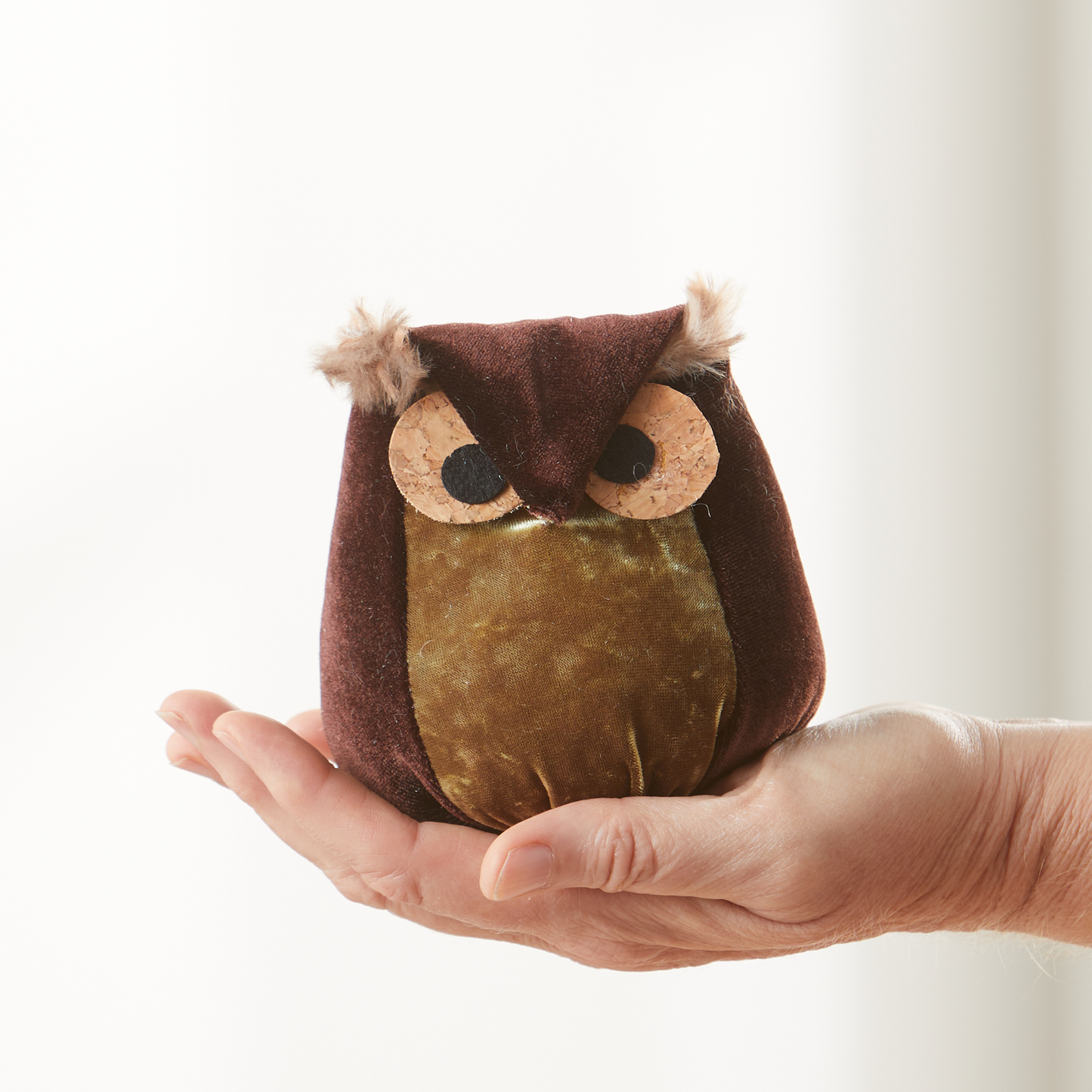 Whimsical velvet owls,  charming owl enthusiastic, unique