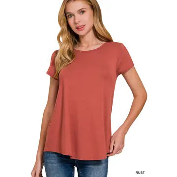 Flowy Round Hem Rayon Short Sleeve Top