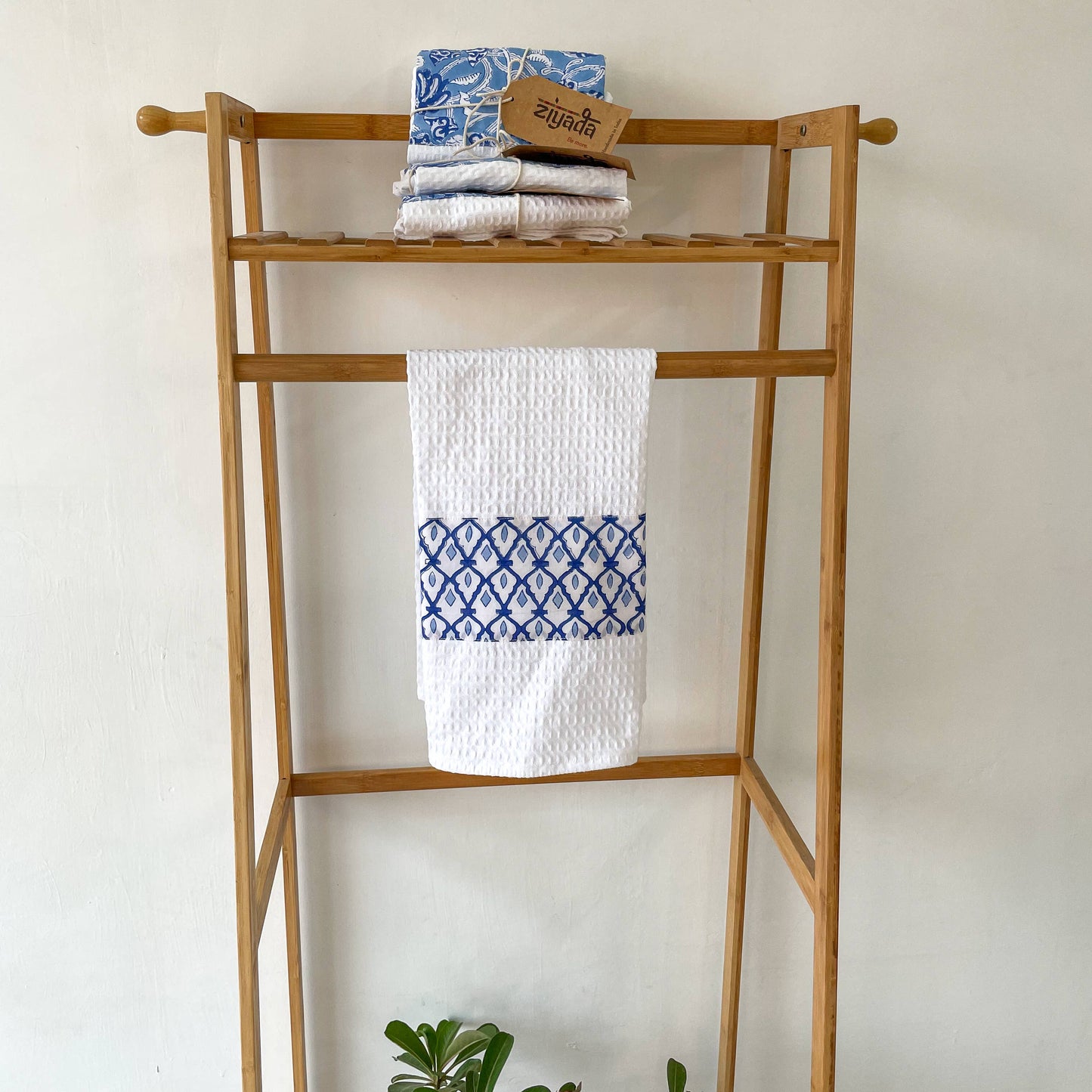 Blue Block Print Tea Towel