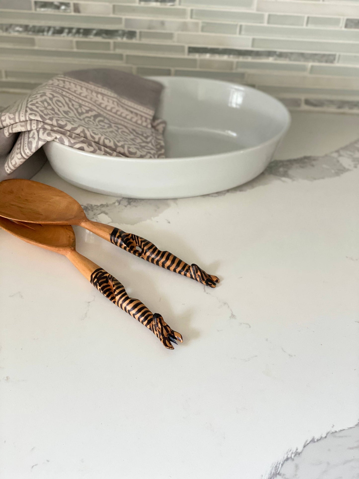 Wood Serving Set - Twisted Zebra Design