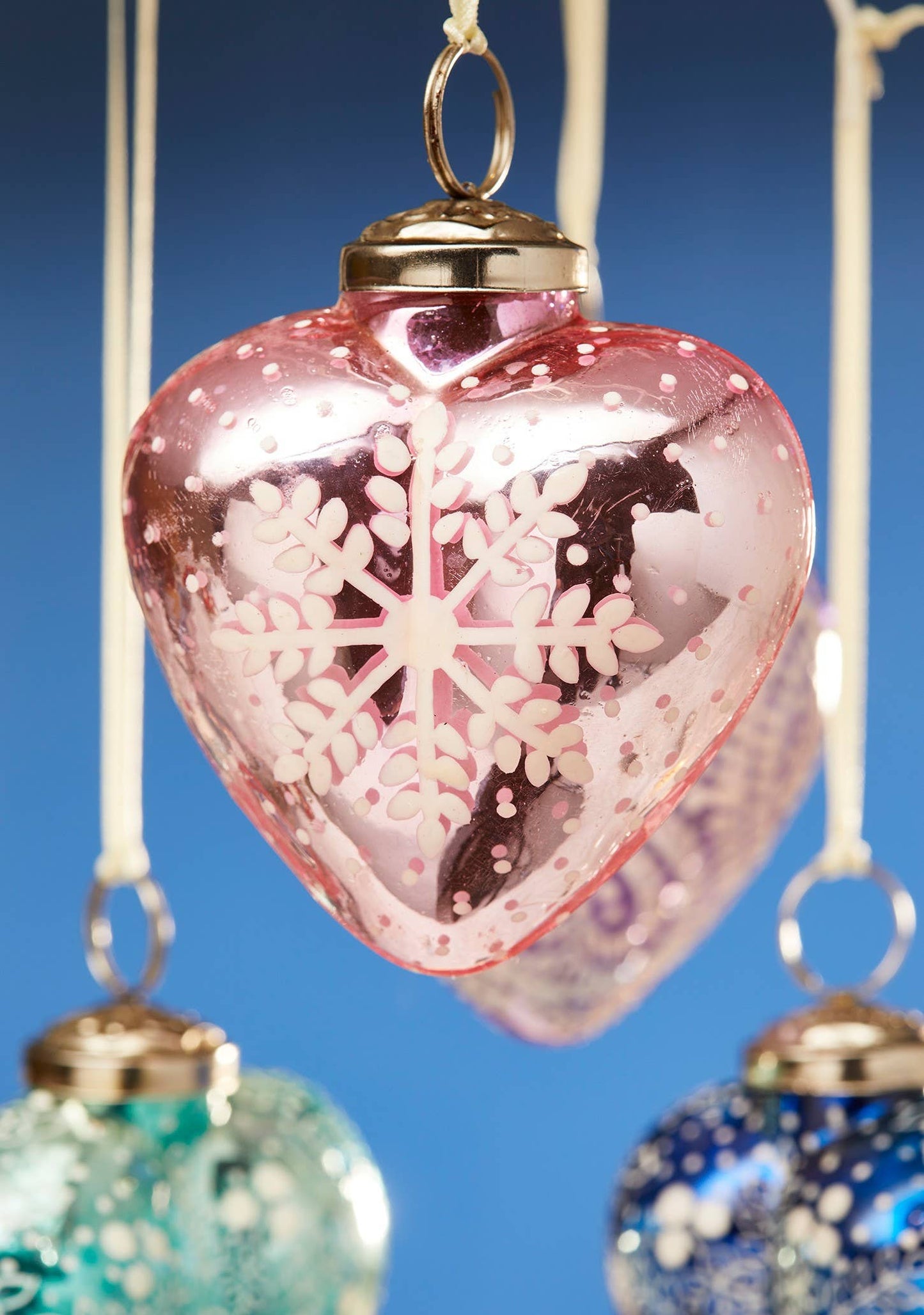 Hand Decorated Kashmiri Glass Heart Decoration