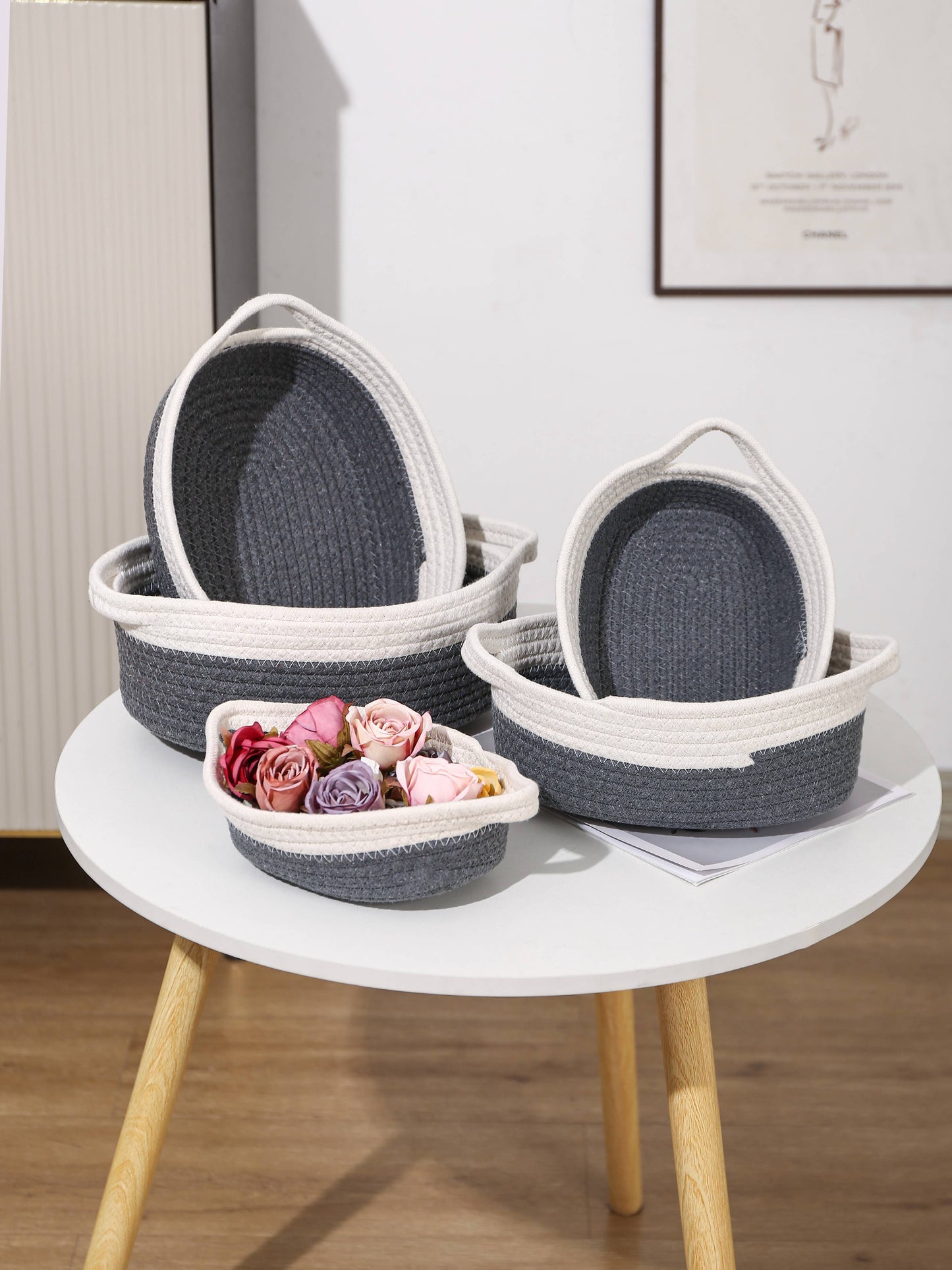 5PC Handwoven cotton rope storage basket