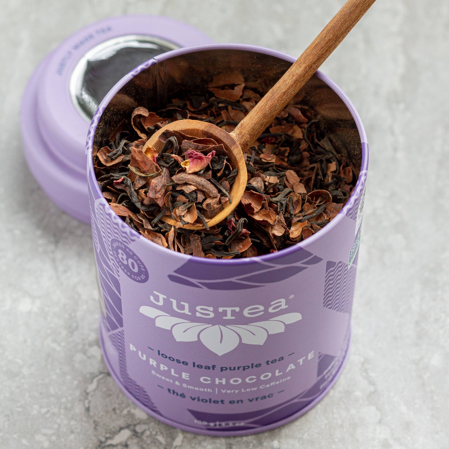 Purple Chocolate Tin & Spoon- Organic, Fair-Trade Purple Tea