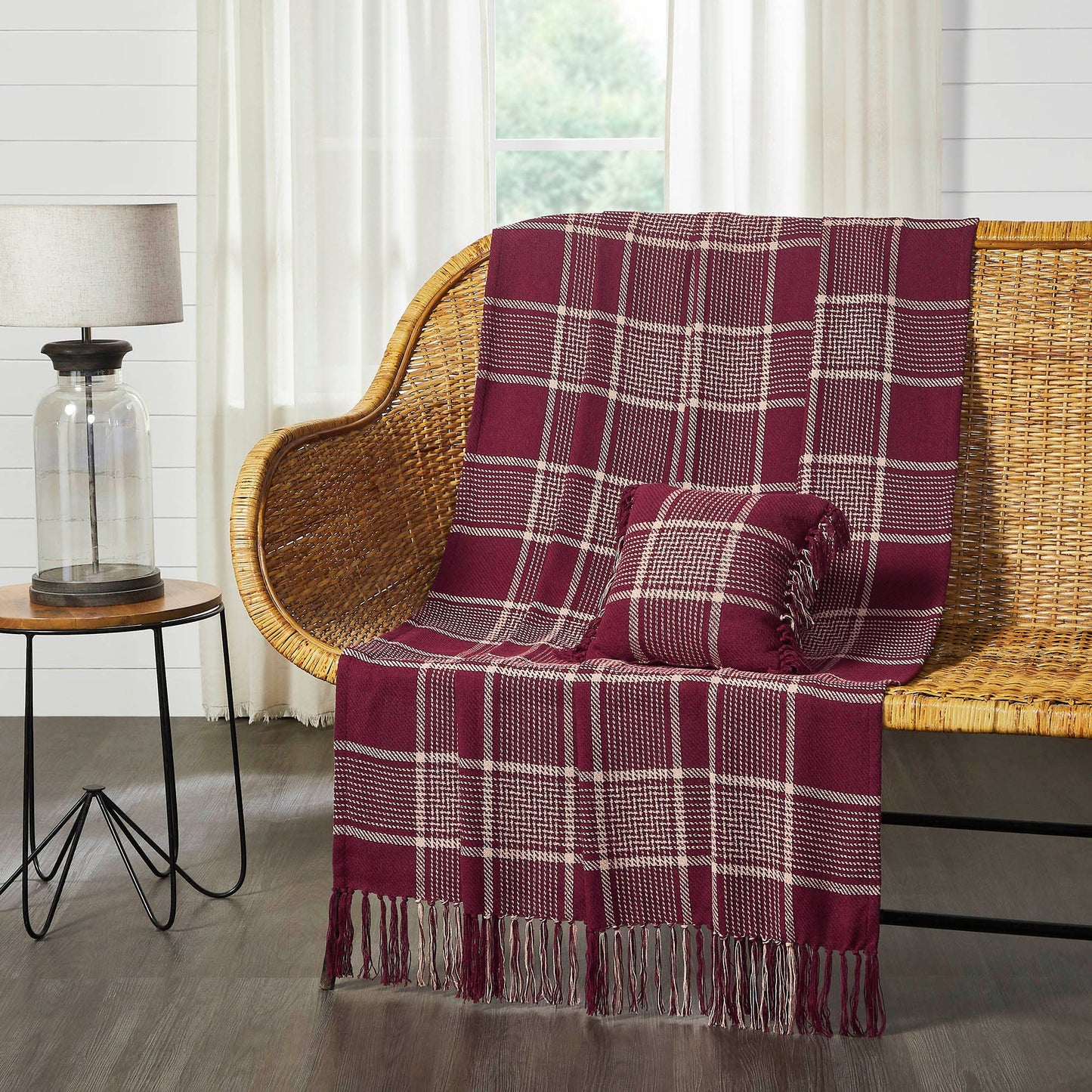 Eston Burgundy Tan Plaid Throw 50x60