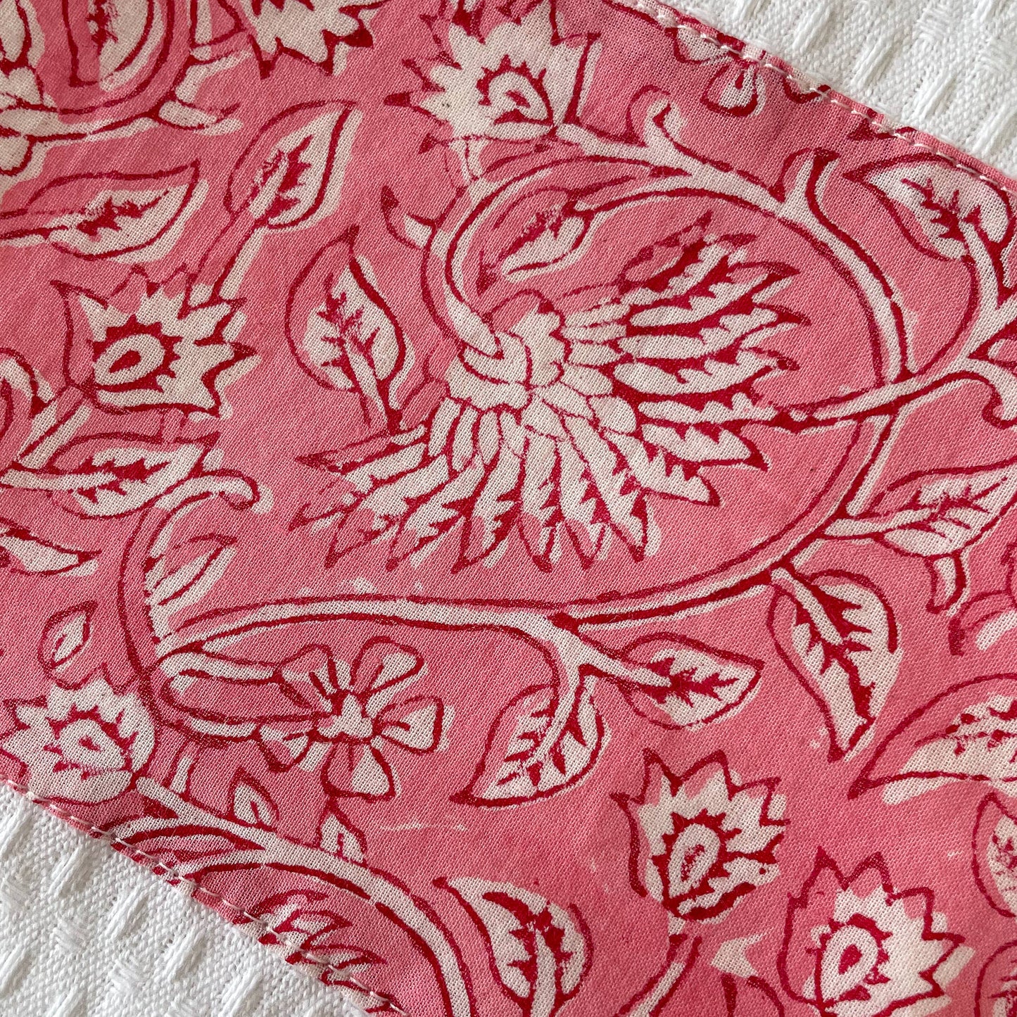 Pink Floral Block Print Tea Towel