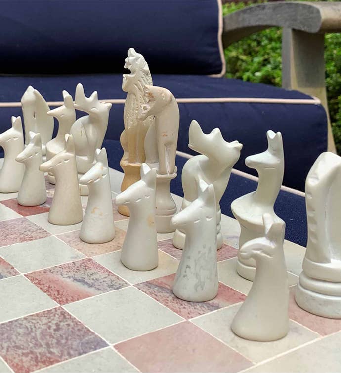 Africa Soapstone Carved Chess Set - Safari Animals Pink/Nat