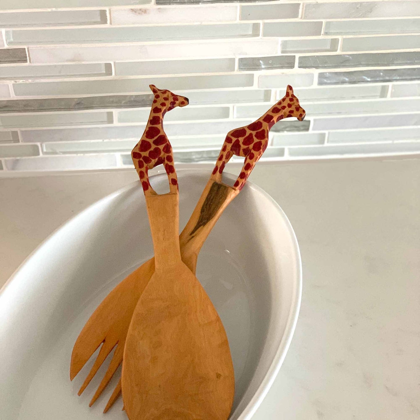 Wood Serving Set - Giraffe Design