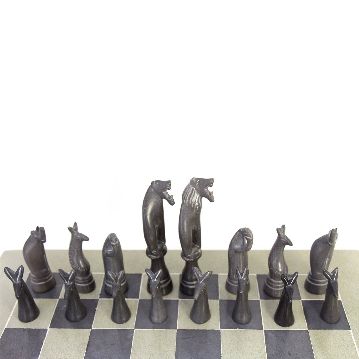 Africa Soapstone Carved Chess Set - Safari Animals Black/Nat