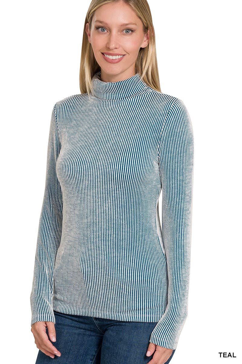 Ribbed Turtle Neck Long Sleeve Top