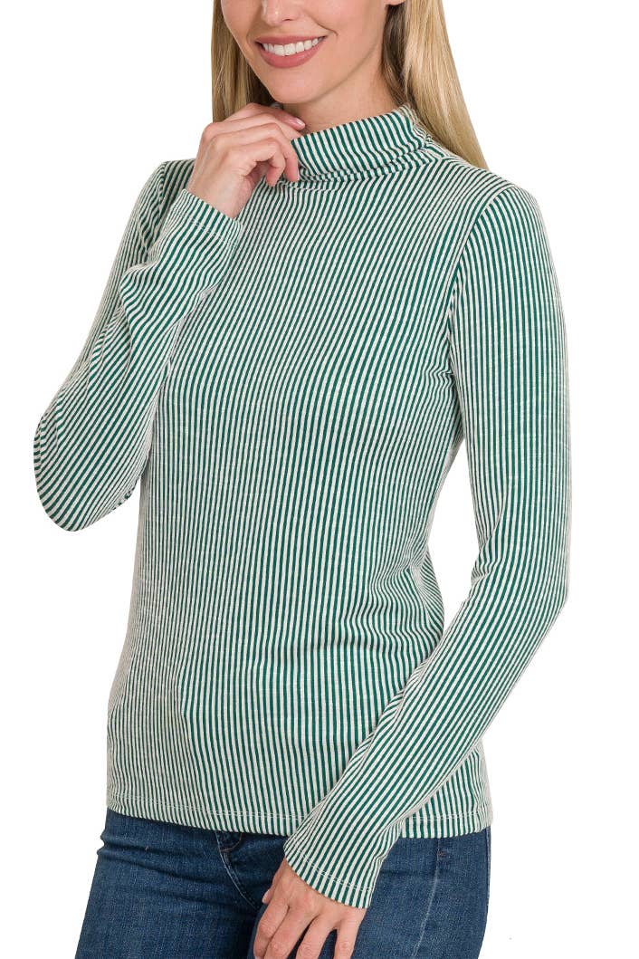 Ribbed Turtle Neck Long Sleeve Top