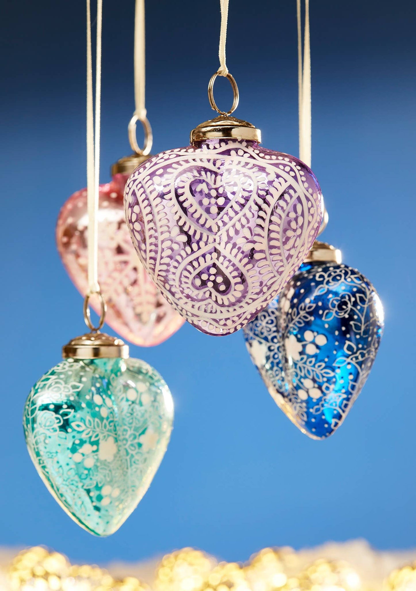 Hand Decorated Kashmiri Glass Heart Decoration